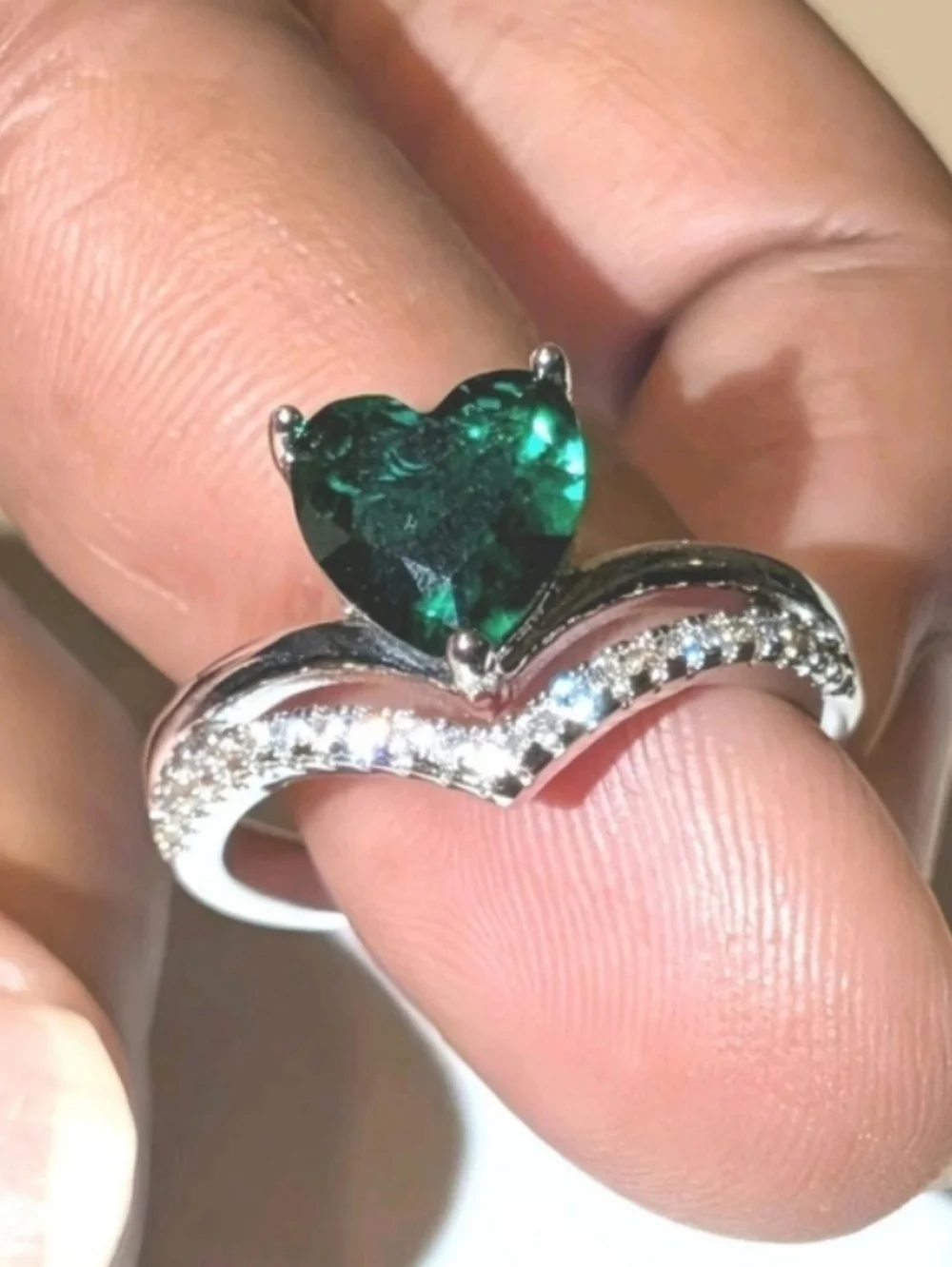 Lab-Created Emerald Green3ct Heart Cut Women's Engagement Ring White Gold Plated